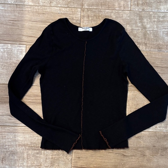 Project Social T Tops - Project Socialite Long Sleeve Knit Top With Brown Stitching